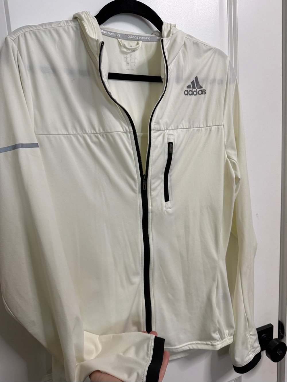 adidas Men’s Cream Full-Zip lightweight Hooded Performance Jacket - Picture 4 of 6